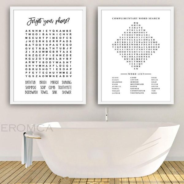 

paintings bathroom word search prints black white canvas painting nordic guest sign home wall art decor learning poster picture