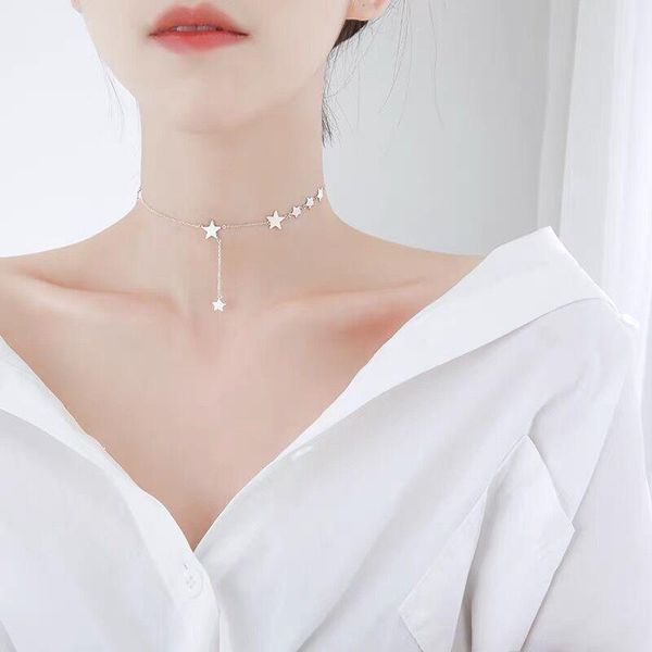 

chains pentagram necklace women's clavicle chain fashion accessories, Silver