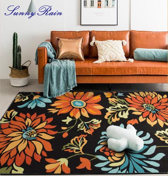 

sunnyrain 1-piece fleece printed flowers black rug for living room carpet area rugs bedroom kitchen carpets