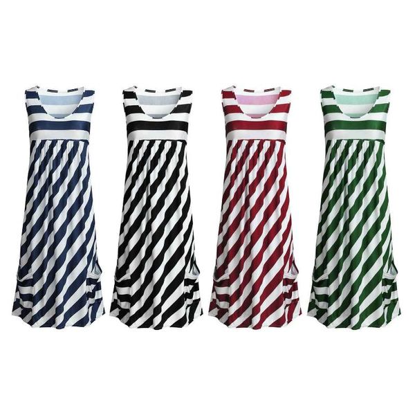 

women's fashion striped print pocket splicing dress casual dresses, Black;gray