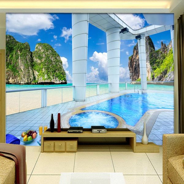 

custom po wallpaper 3d wall mural wallpapers for living room balcony swimming pool sea views poster papel de parede