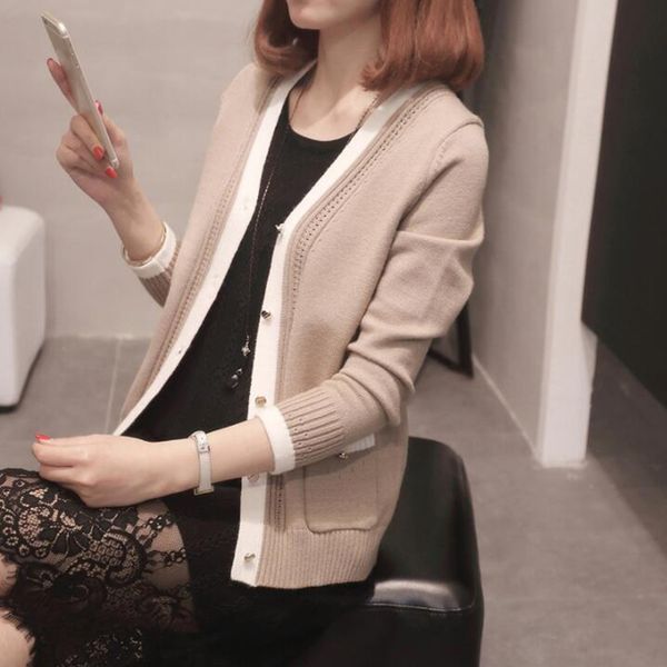 

sweaters autumn knitted cardigan sweater v neck short coat solid casual women cardigans jacket single-breasted outerwear, White;black