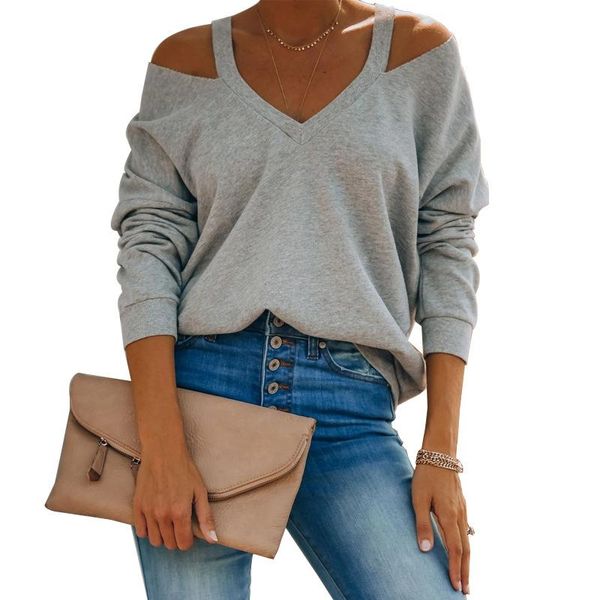 

women long sleeve autumn winter fashion v neck halter grey casual basic loose women's sweaters, White;black
