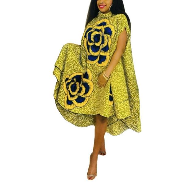 

ethnic clothing floral african dress women short sleeve turtleneck loose robes fashion streetwear bazin riche dashiki 2021 elegant, Red