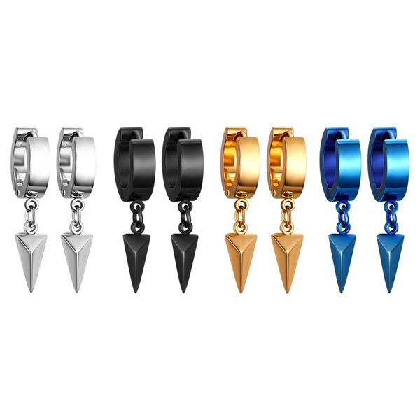 

hip hop man style colorful plating triangle charm stainless steel earring, Golden