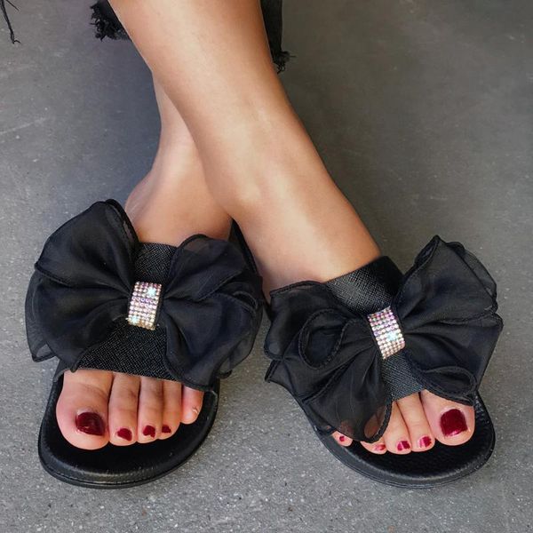

slippers summer shoes woman bow non-slip flat beach women open toe flip flops light slides zapatos de mujer, Black