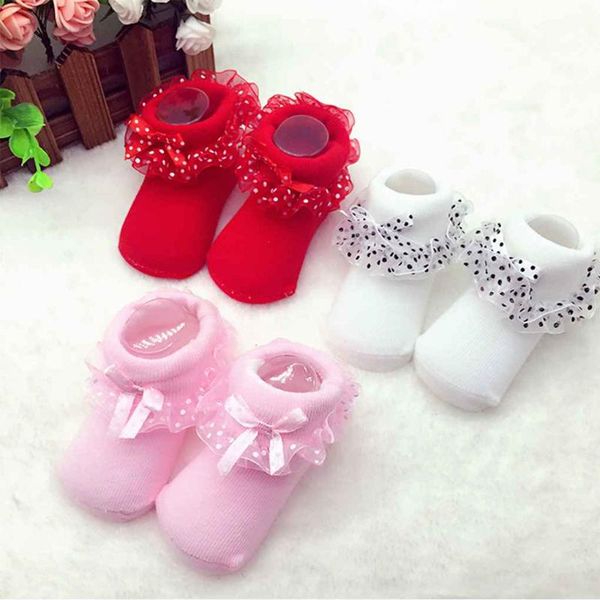 

socks 1 pair toddler baby dot lace bowknot girls non-slip cotton ankle cuteborn sweet princess warm soft sock, Pink;yellow