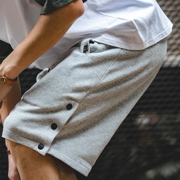 

men pants joggers american retro heavy knit sports shorts button five-point casual straight-leg cargo men's, Black