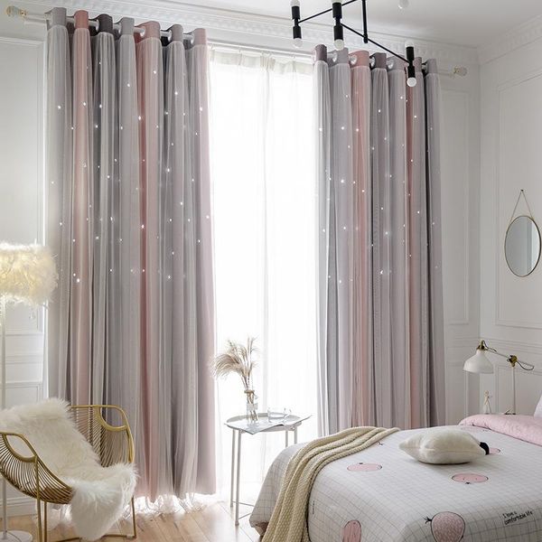 

morandi color simple transparent star hollow curtain ins dream princess style living room bedroom shading & drapes