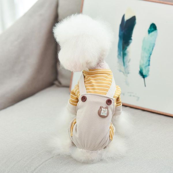 

striped solid dog clothes four-legged casual jumpsuits for dogs cartoon bear spring autumn small teddy pink girl ropa para perro apparel