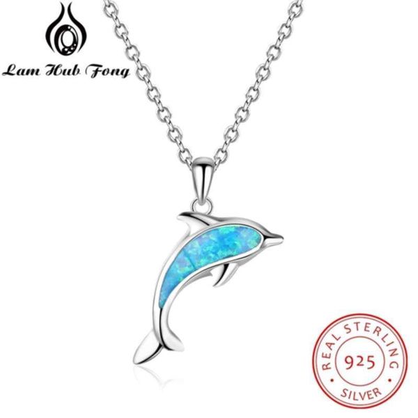 925 Sterling Silber Halsketten Anhänger Niedliche Delfinform Blaue Opal Halskette 925 Schmuck Geschenk für Frauen (Lam Hub Fong) 210929