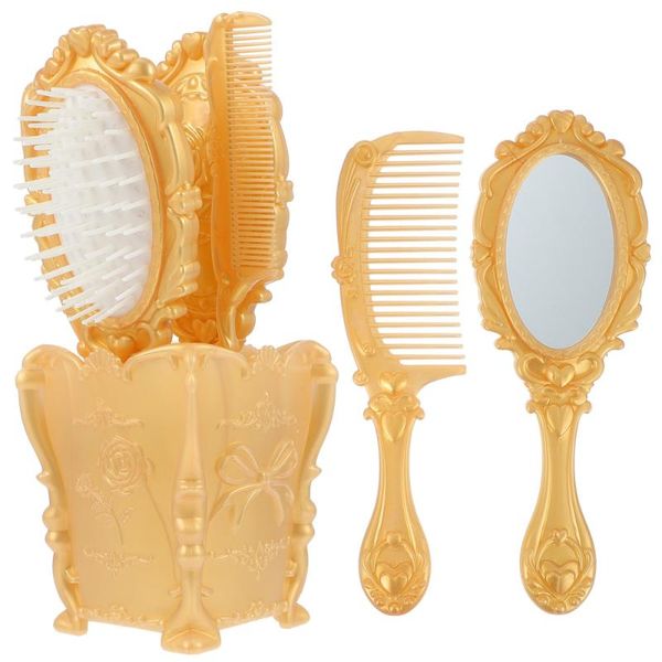 

hair brushes 5pcs salon brush deskdecorative comb set with storage holder, Silver
