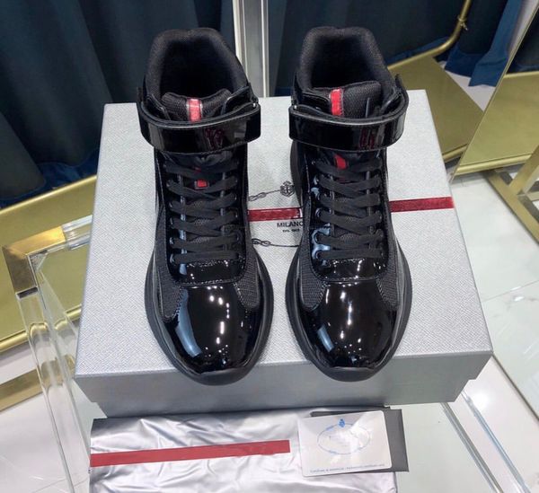 

americas cup high-sneakers shoes men's casual walking rubber sole men's sports mesh fabric & patent leather couple trainer discoun, Black
