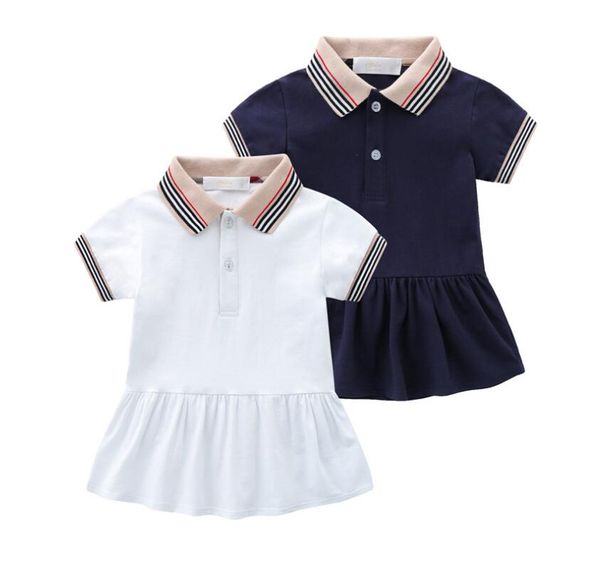 

Lovely Baby Girls Summer Princess Dress Kids Short Sleeve Dresses Turn-down Collar Girl Cotton Skirt Children Skirts 1-7 Years, Dark blue