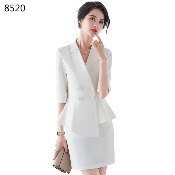 

professional women suit spring summer casual white blazer slim skirt two-piece office lady solid elegant set of two piece dress