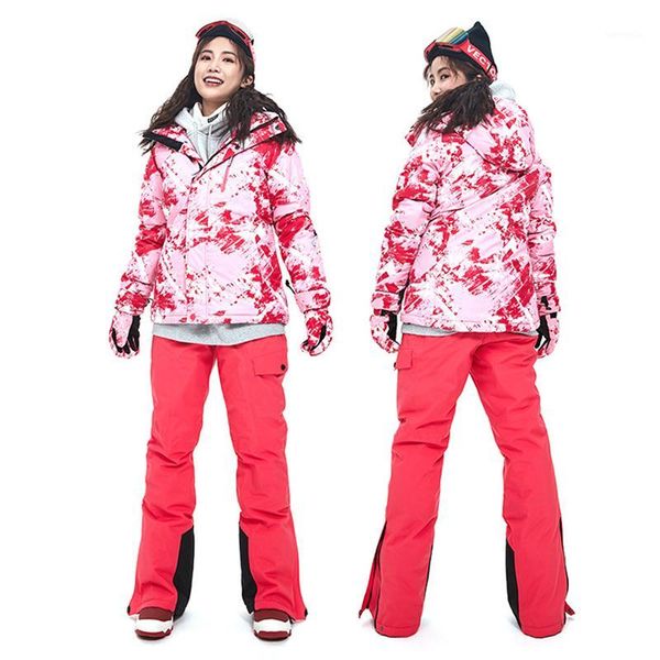 Giacche da sci Giacca e pantaloni da sci Completo da donna Caldo impermeabile antivento Set da snowboard all'aperto Cappotti da donna in pile