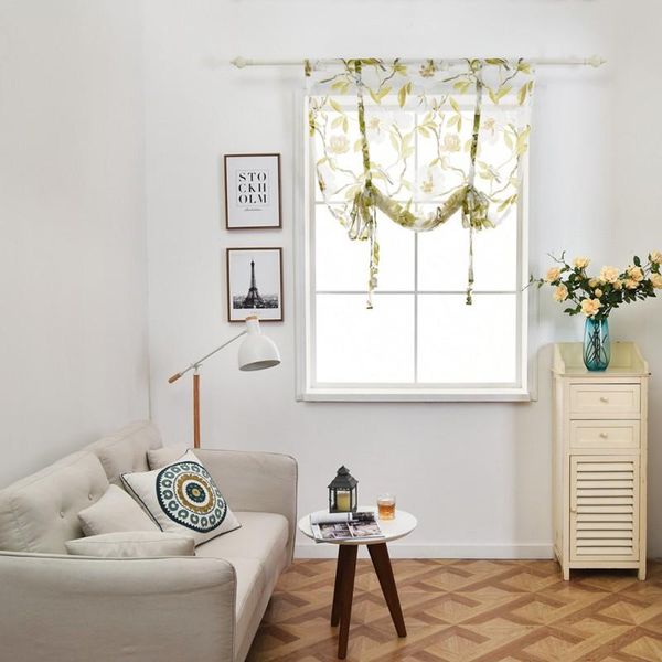 

blinds kitchen curtains tie up rod pocket tree birds floral print sheer tulle balcony curtain