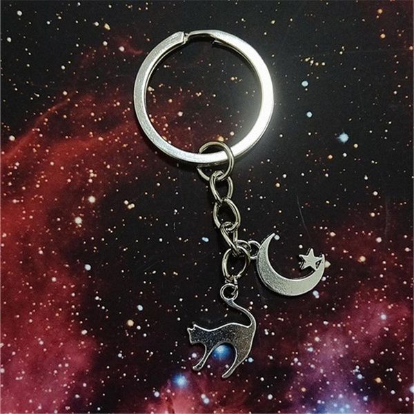 

keychains cat keychain keyring gift moon and star animal charms for lover, Silver