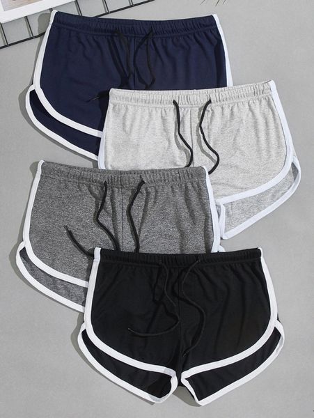 

men 4pcs contrast binding drawstring waist pj shorts e6dn#, Black;brown
