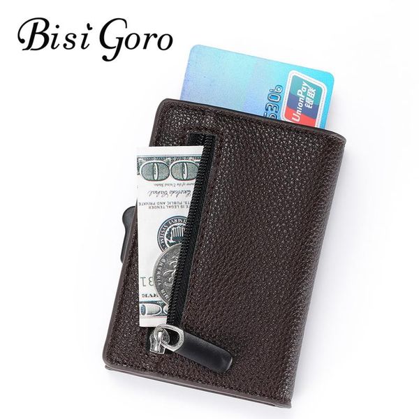 

wallets bisi goro smart wallet men women business holder rfid single box aluminium card metal coin purse case, Red;black