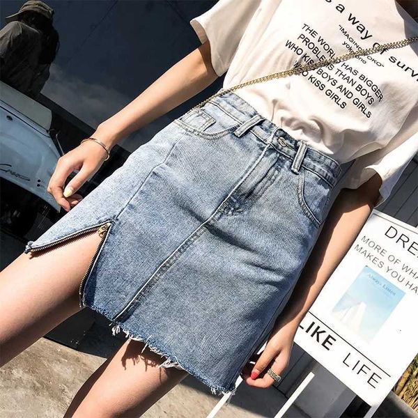

skirts 2021 spring summer korean vintage fashion casual denim mini skirt women streetwear irregular ripped jean womens plus size 5, Black