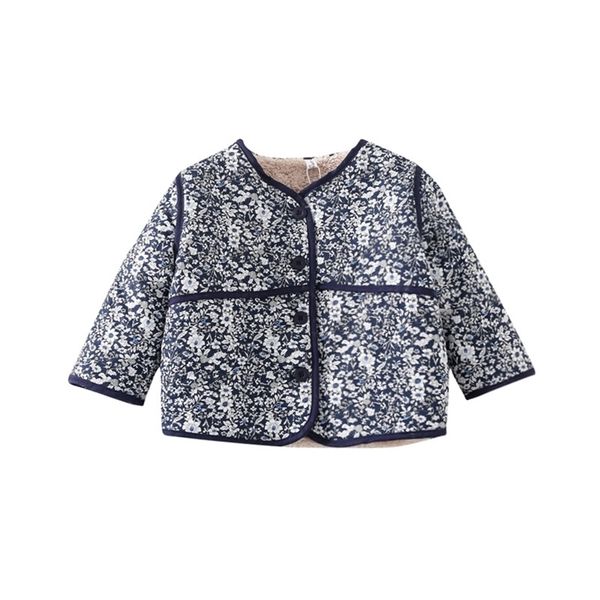 

floral cotton coat winter plus velvet thick children's retro girls jackets toddler girl clothes 211204, Blue;gray