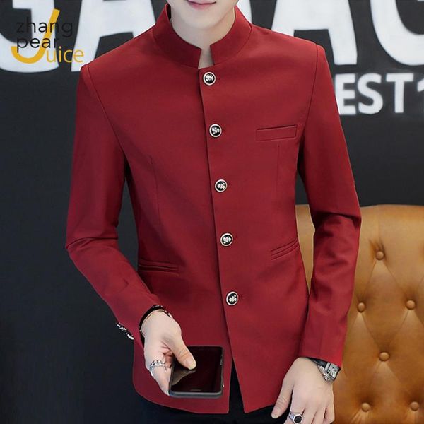 

men chinese style stand collar blazer solid single breasted casual suit jacket slim fit mens blazers men's suits &, White;black