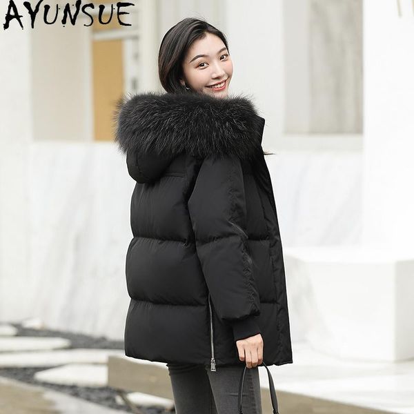 

women's down jacket real raccoon fur collar hooded parkas woman white duck jackets female coats abrigo mujer tn242 &, Black
