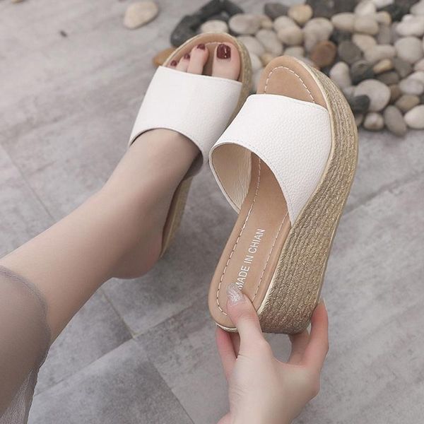 

slippers shoes woman 2021 house platform pantofle luxury slides shale female beach on a wedge heeled mules summer designer s, Black