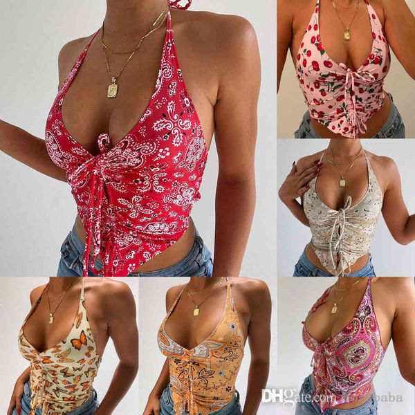 

women t-shirt summer designer fashion women's v neck hit print butterfly sling open back sleeveless vest slim casual clothing 8715, White