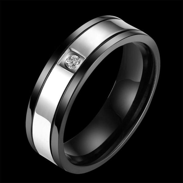 

wedding rings women men crystal cubic zirconia engagement silver color jewelry black retro style steel lovers gifts bague, Slivery;golden