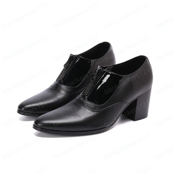 Tipo japonês dos homens tendentes sapatos 7.5cm alto calcanhar de couro preto botas de tornozelo homens homens apontados toe festa de negócios sapatos de casamento