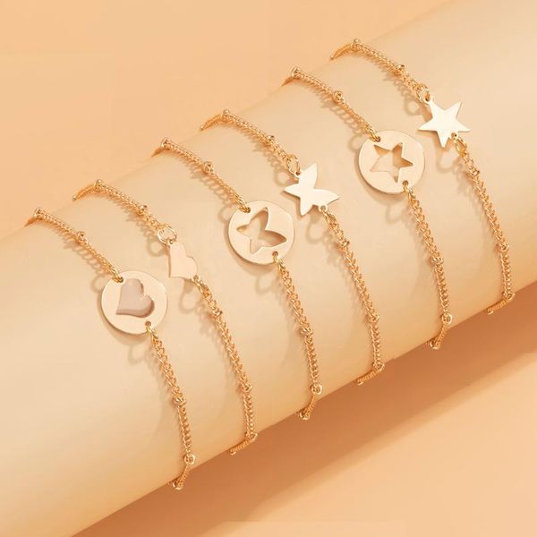 

charm bracelets purui charms butterfly/heart/stars for women/men fashion couple bracelet set 2021 trendy hand chain friendship jewelry, Golden;silver