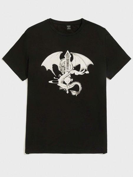 

men dragon print tee y28o#, White;black