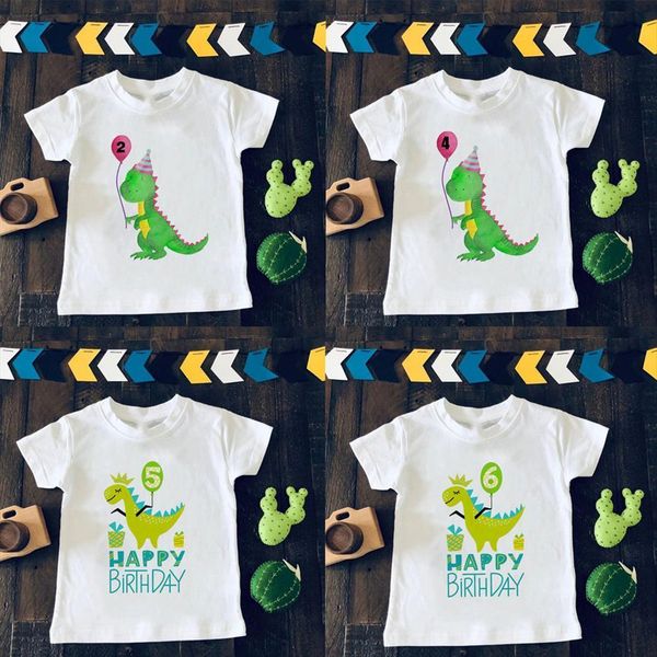 

boys cartoon dinosaur birthday shirt kids dino print children happy number 1~9th t shirts fast, Blue