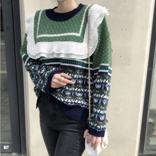 

women's sweaters hzirip fashion ol basic o-neck sweater women 2021 autumn winter elegant ruffled stitching knitted pullovers, White;black