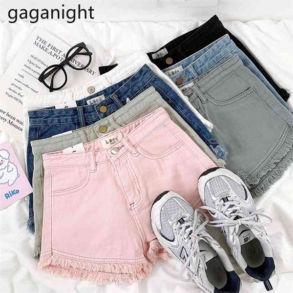 

vintage women solid jeans frayed high waist pocket fashion ladies streetwear denim shorts plus size drop short 210601, Blue