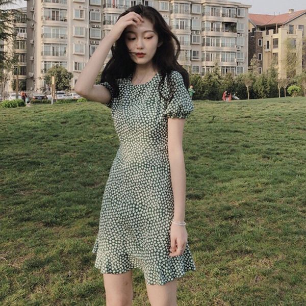 

factoryt8ar a-line floral new dress 2020 short women's summer first love sweet skirt, Black;gray