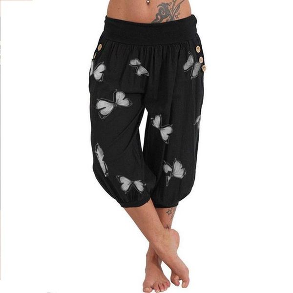 

women's pants & capris woman butterfly print high waist harem lightweight streetwear female pocket baggy capri jogger trousers bottoms, Black;white