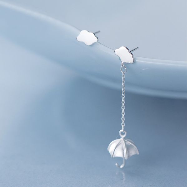 

mloveacc asymmetry 925 sterling silver for women cute tassel cloud umbrella earrings wedding jewelry, Golden