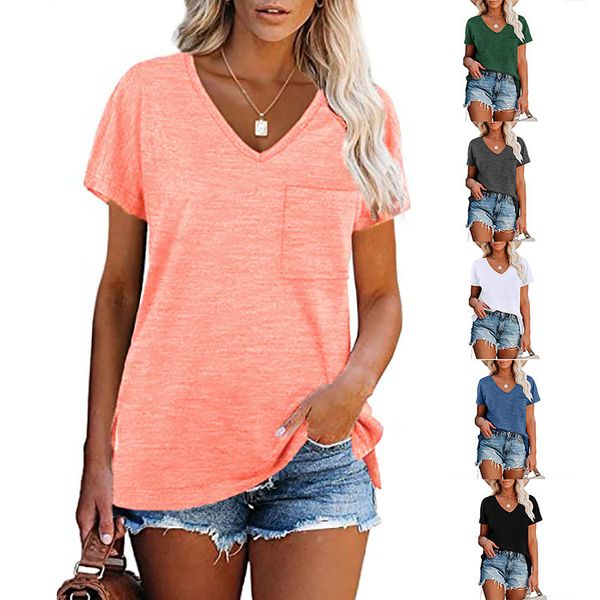

women's plus size t shirt 2021 summer v-ne poet solid color loose large short sleeve t-shirt
