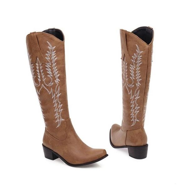 

boots round embroidered women's high head cylinder fashion large size, Black