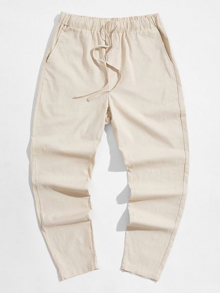 

men drawstring waist slant pocket solid pants k0m1#, Black