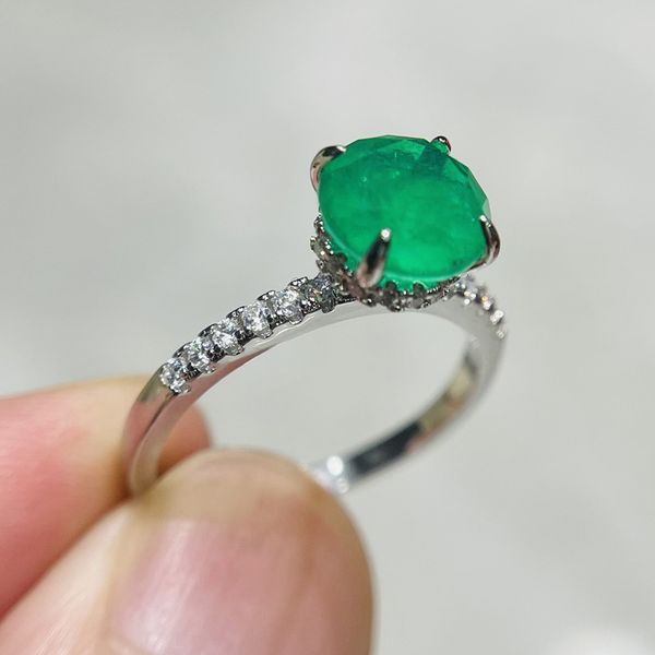 

18k gold ring for women natural 1 emerald with diamond fiine jewelry de bizuteria anillos mujer gemstone rings box, Silver
