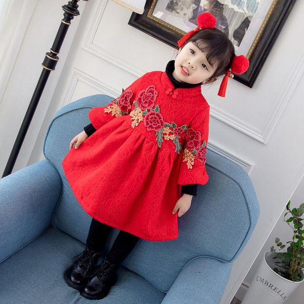 

girl's dresses #50 fashion toddler baby kid girls r chinese year tang suit fleece princess pullover o-neck full clothe, Red;yellow