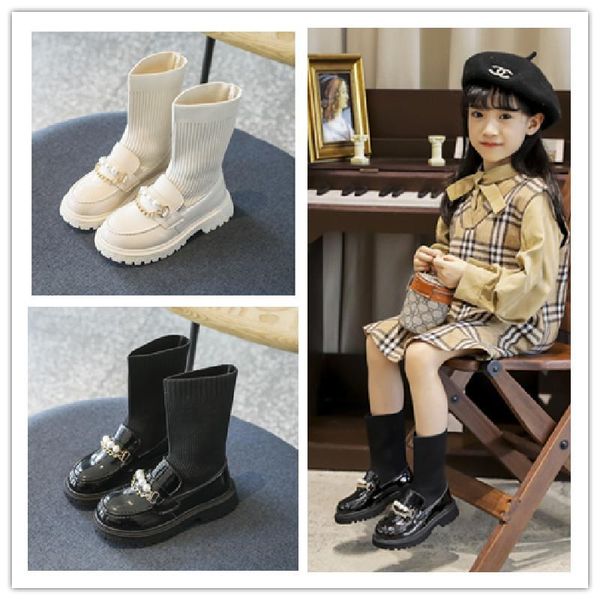 

boots socks single flying princess ankle knit patent leather shoes sweet flower fashion flats girls short, Black;grey