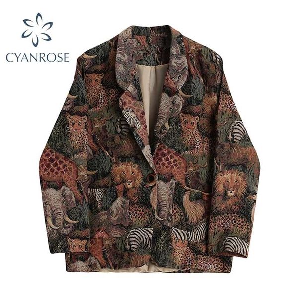 Blazer e giacche da donna firmate Patchwork con stampa animalier Manica lunga Sciolto High Street Fashion Blazer vintage primavera 211122