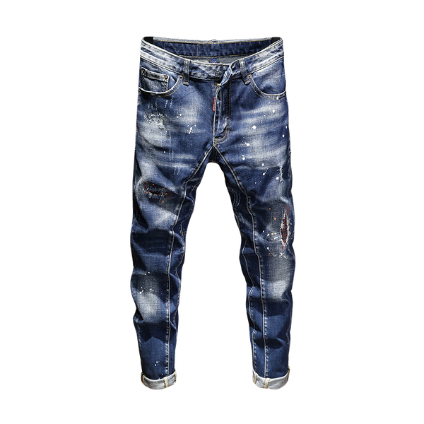 

mens jeans ripped for men torn painted skinny stretch slim trousers long pants embroidery hip hop autumn spring blue men's