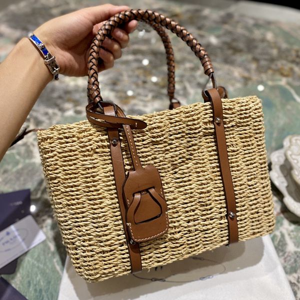 

original style straw rope woven shopping bags 2021 fashion women straws bag beach holiday handbag genuine leather large-capacity vegetable b