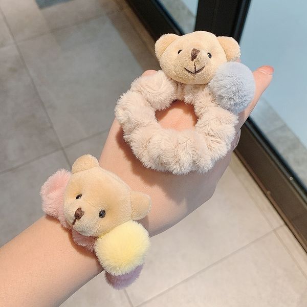 

4fcc little bear head cute korean girl large intestine net red accessories mink hair children hair band headband girl, Slivery;white